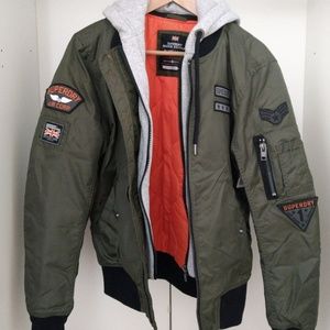 superdry patch rookie flight bomber jacket